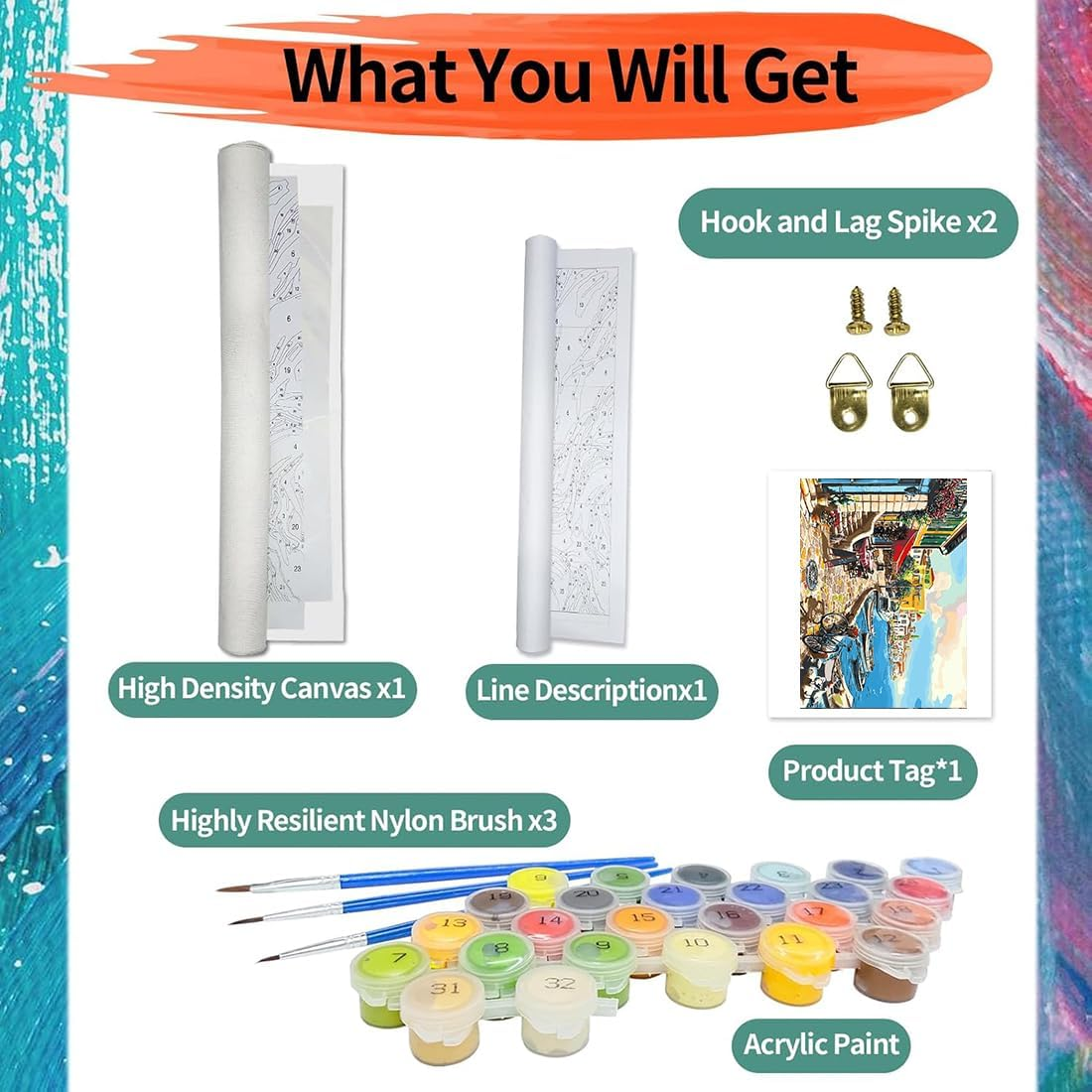 Paint by Number for Adults. Coastal City DIY Acrylic Painting Kit for Adults Beginner &ndash; 16&rdquo; X 20&rdquo;With 3 Brushes and Bright Colors image number 3