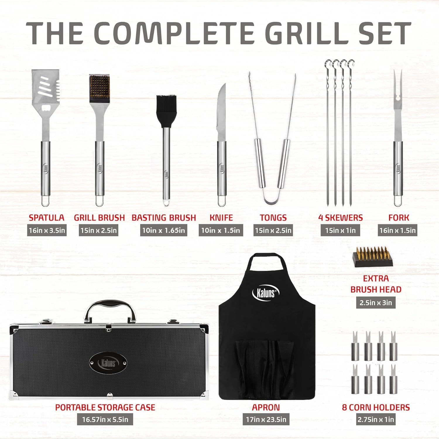 Kaluns&trade; BBQ Grill 21 Piece Utensil Set Heavy Duty Stainless Steel Tools Luxurious and Essential Tools for Barbequing Professional Grilling Accessories for the Expert Complete Outdoor Kit