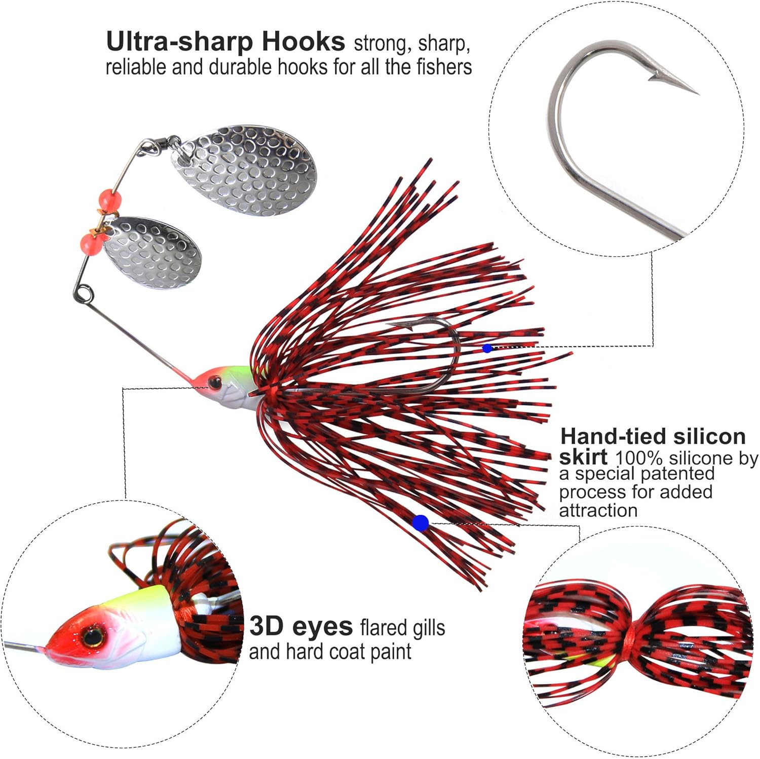 Spinner Baits Fishing Lures Kit, Hard Metal Buzz Bait Jigs Colorado Willow Leaf Spinnerbait Blades Swimbaits Fishing Tackle Spinner Bait for Bass Pike Trout Salmon Fishing - 9Pcs Spinner Baits image number 7