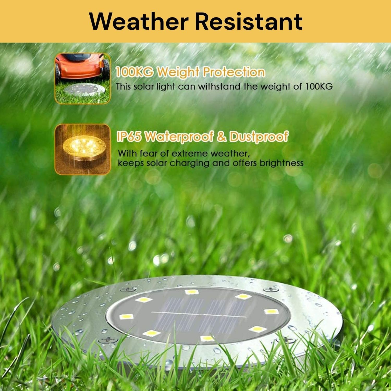 EZONEDEAL Solar Ground Lights, 8 LED Solar Disk Lights Outdoor Waterproof for Garden Yard Patio Pathway Lawn Driveway Walkway- Warm White (4 Pack) image number 3