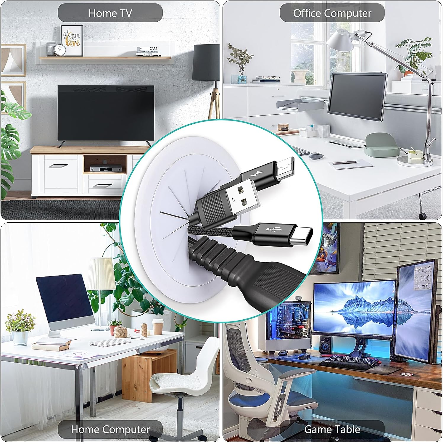 4 Pack TV Cord Hider for Wall Mounted TV - 2.36In (60Mm) Wire Hider Cable Grommet - in Wall Cable Management Kit for Office and Home image number 1