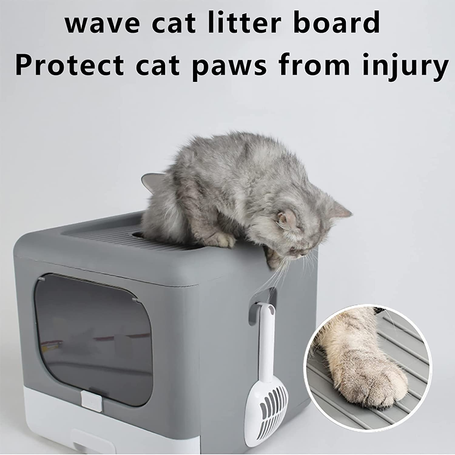 Large Foldable Cat Litter Box with Lid, Closed Cat Litter Boxes with Plastic Scoop, Drawer Type Top Entry Anti-Splashing Cat Potty, Covered Leak Proof Kitty Toilet Litter Pan (Grey) image number 5