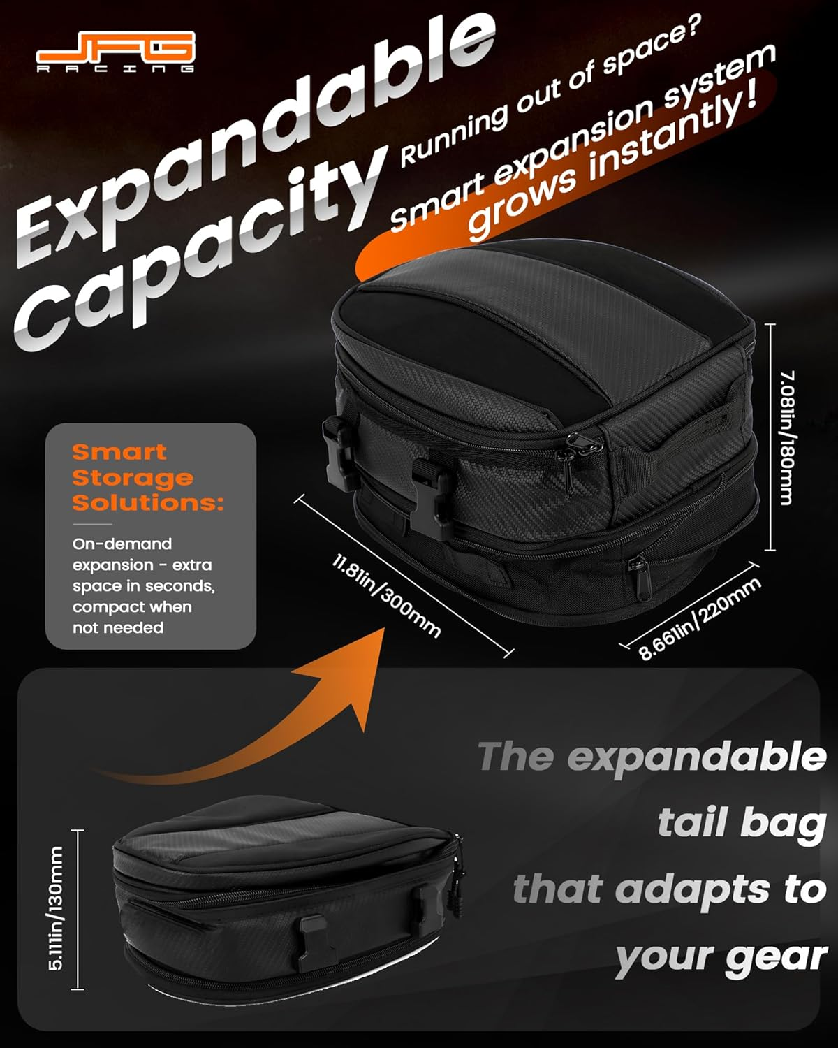 JFG Racing Motorcycle Tail Bag,Universal 11.5L Rear Seat Bag Luggage Bag Saddle Bags Multifunctional for Motorcycle Sports Dirt Bike image number 5