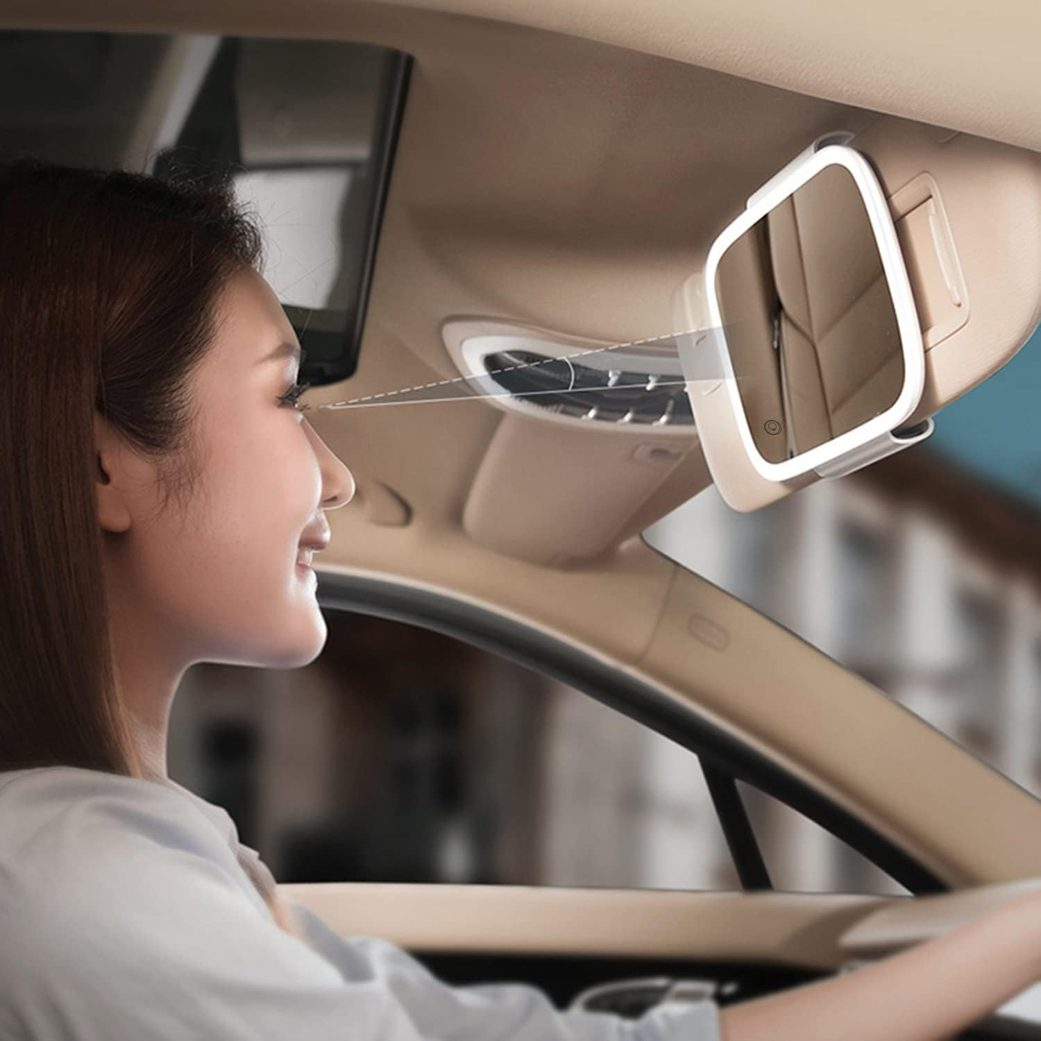 Car Sun Visor Mirror with LED Lights Makeup Sun-Shading Cosmetic Mirror Adjustable Vanity Mirror Clip on Automobile Touch Screen Make up Mirror image number 5