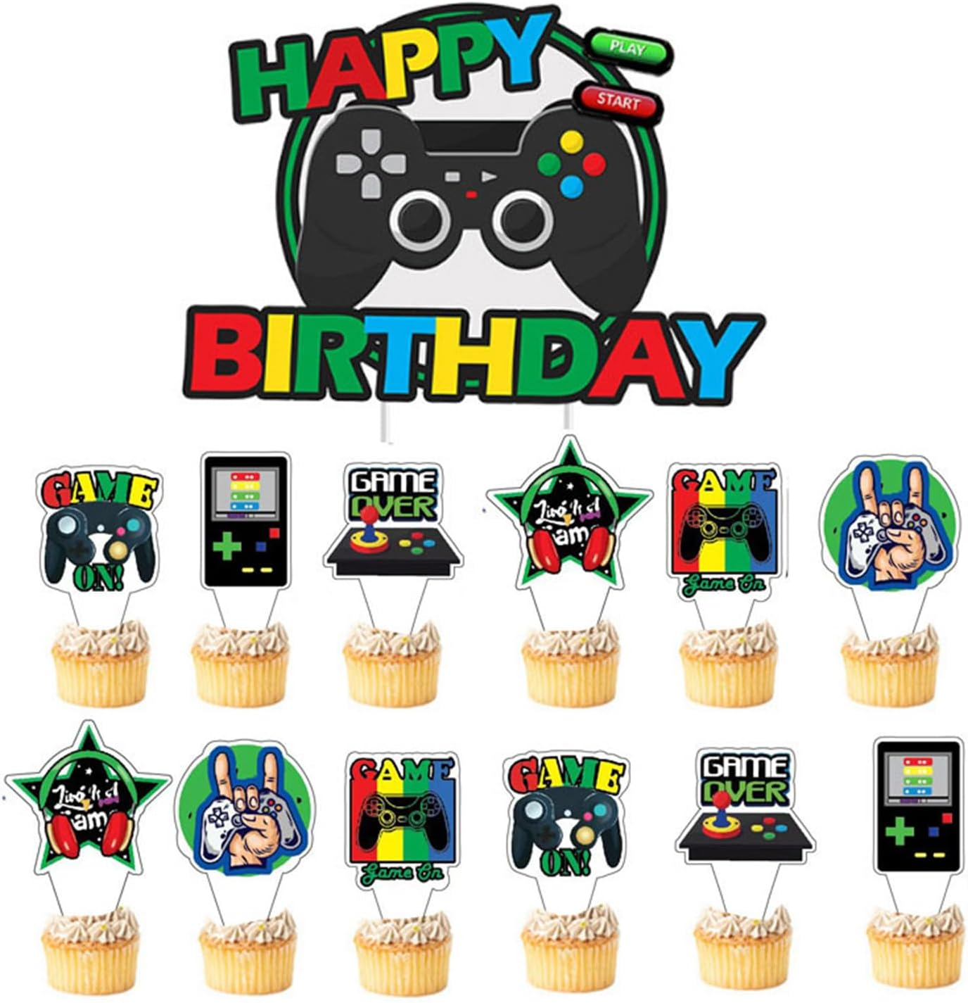 Video Game Birthday Party Decorations Blue Game on Party Supplies Gaming Birthday Decoration Including Happy Birthdays Banner, Hanging Swirls, Latex Balloons and Cake Decorations image number 5