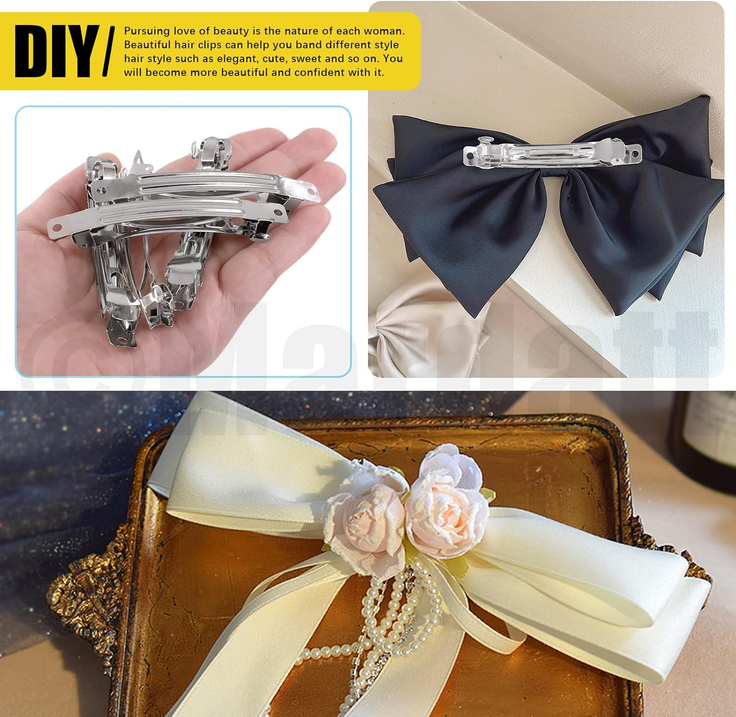 80 Pcs French Barrette Hair Clips Assortment Set 3.14 Inch Silver Metal Blank Alligator Hairpin Rectangle Craft Bow Clips for DIY Hairdressing Accessories (8 Cm) image number 2