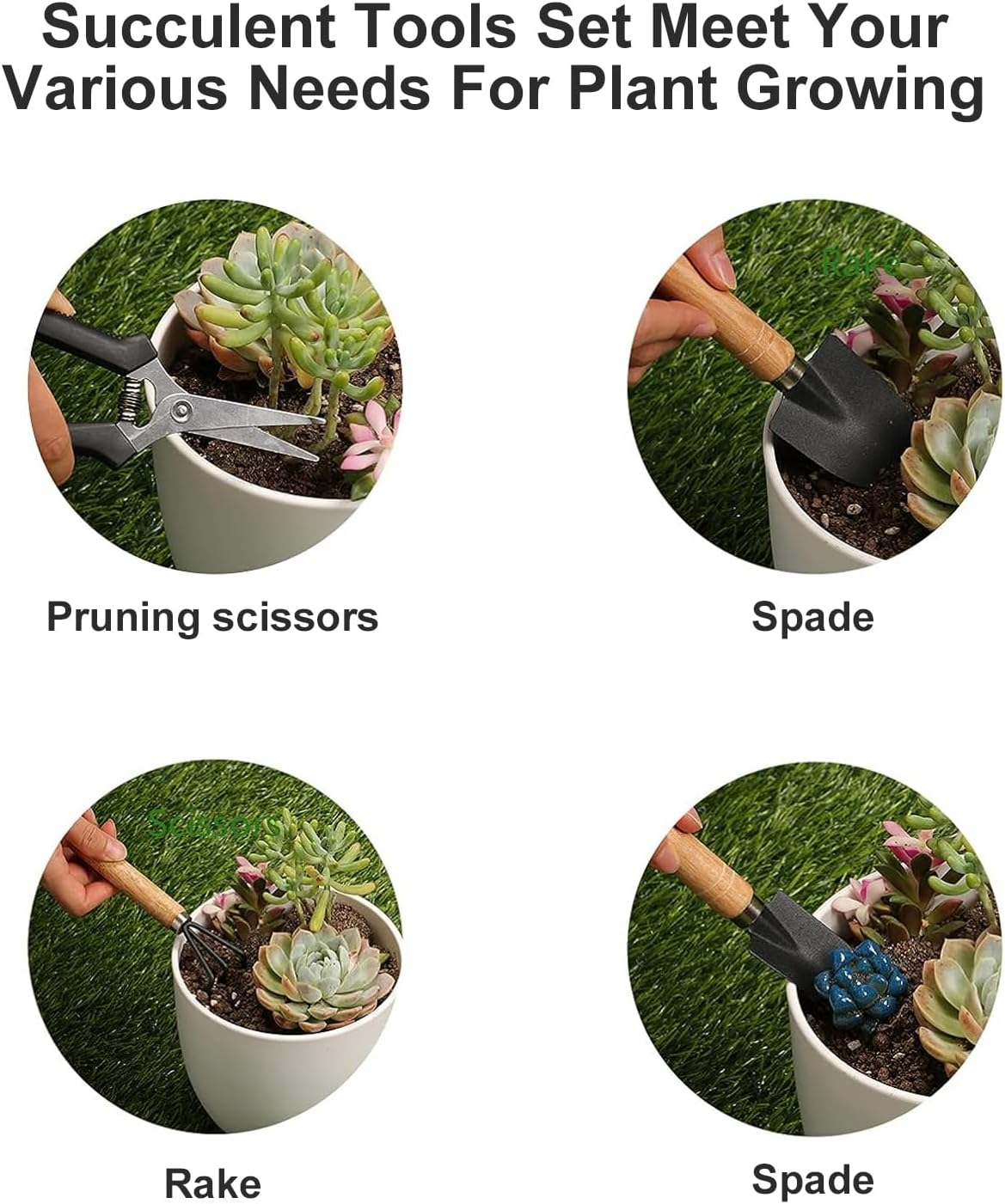 4Pcs Stainless Steel Garden Tools - Mini Gardening Kit with Pruning Scissors for Digging, Succulent Care - Houseplant Tools & Gardener Gifts image number 1