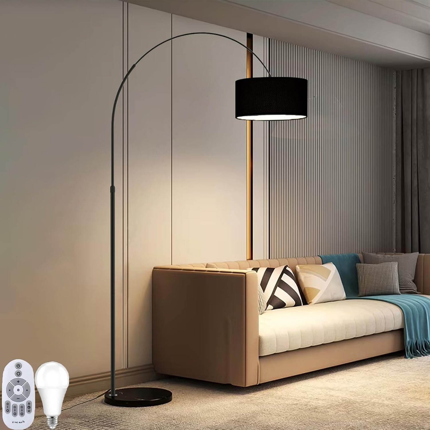 Standing Floor Lamp for Living Room Black Lampshade Adjustable, Floor Light, 12W LED Bulb İncluded, Home Decor Light image number 2