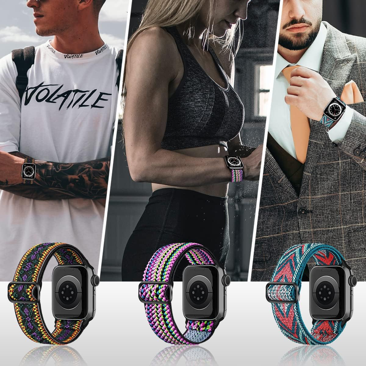 Chinbersky 5 Pack Watch Straps Compatible with Apple Watch Strap 38Mm 40Mm 41Mm 42Mm 44Mm 45Mm, Braided Elastic Stretchy Nylon Sport Solo Loop Band Replacement Straps for Iwatch Series 7/6/5/4/3/2/1 image number 4