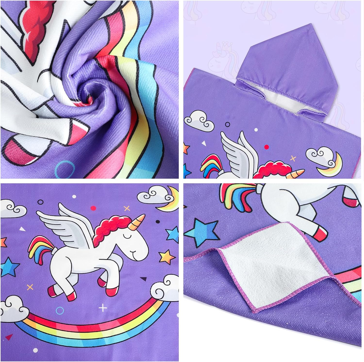 KAKU NANU Hooded Poncho Towels for Kids Beach Swimming Poncho Pink Unicorn Hooded Robe Girl Beach Poncho Pink 2 3 4 5 6 Years image number 5