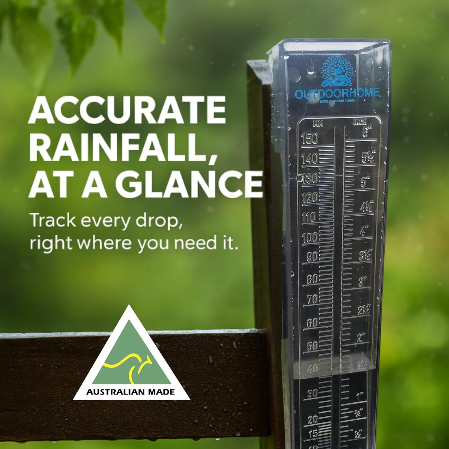 Outdoor Home Rain Gauge &ndash; 6-Inch Heavy Duty Polycarbonate Rain Measure, Aussie Made Fence or Post Mount | Accurate Garden Tool | Manual Weather Gauge for Yard, Farm, Outdoor Use