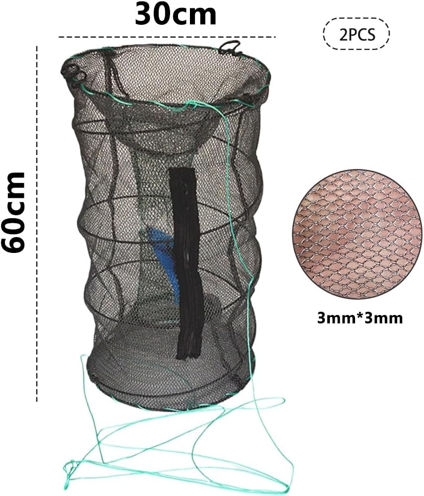 Set of 2 Fishing Bait Trap, Collapsible Cast Net, Trap Net for Catching Crabs, Lobster, Shrimp and Crayfish, Portable Folded Fishing Accessories image number 5