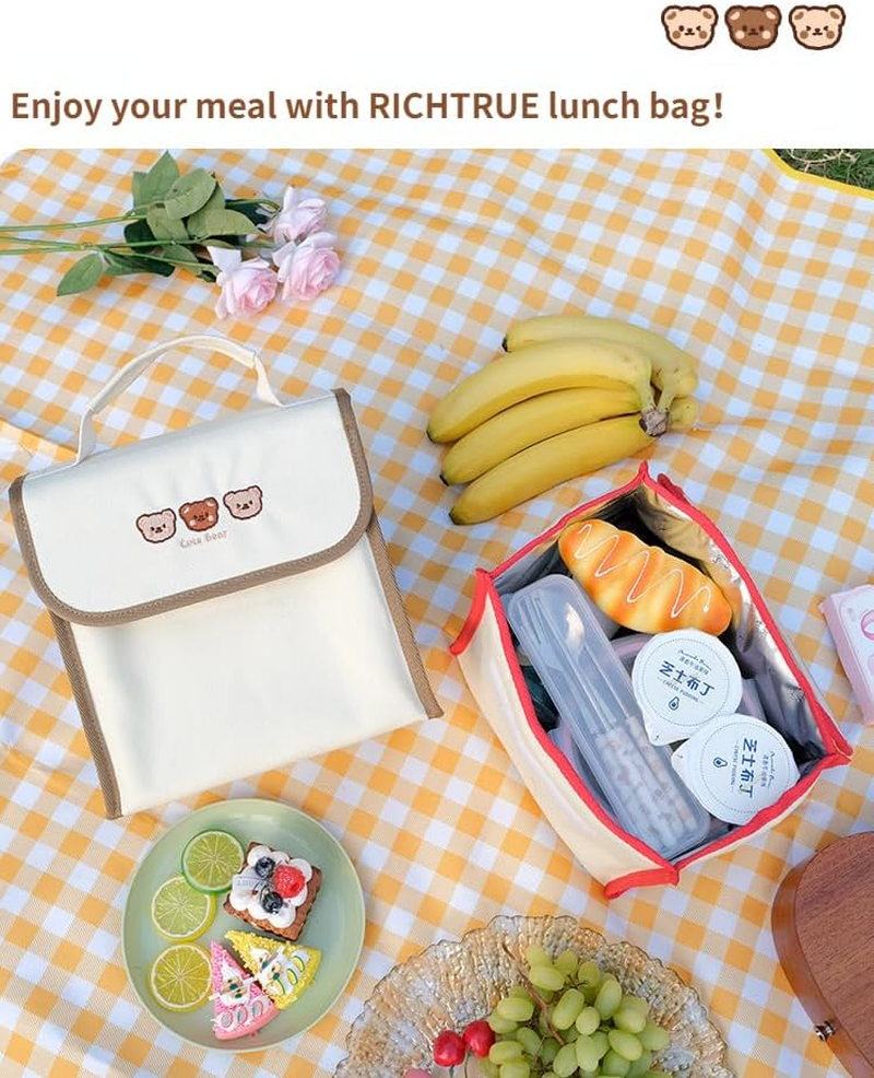 RICHTRUE Kawaii Lunch Bag for Girls Lunch Box Insulated Cute Lunch Bags for Women Insulated Lunch Box for Kids (Bear-Flip) image number 3