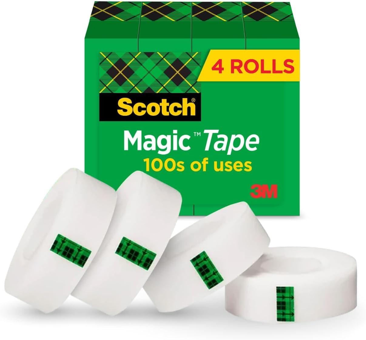 Scotch Magic Tape, Invisible, Repair Christmas Cards and Use as Wrap Supplies for Christmas, 4 Tape Rolls