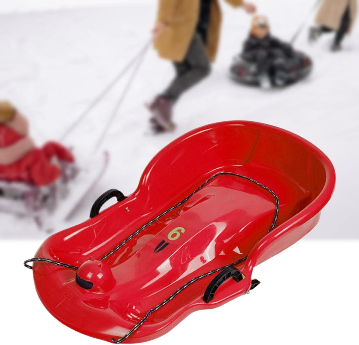 Portable Winter Snow Sled Sledding Sleigh Toboggan Kids Sledge for Yard Backyard - Red image number 4