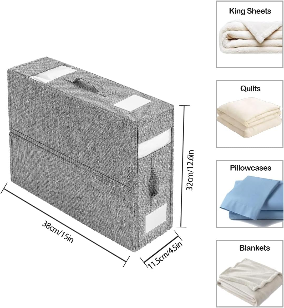 Bed Sheet Organizers, Stackable & Foldable Sheet Storage, Duvet Covers and Pillowcases, Linen Closet Storage Organizer for Bedding Suitable for Home Use by Queen (1-Pack Grey) image number 2