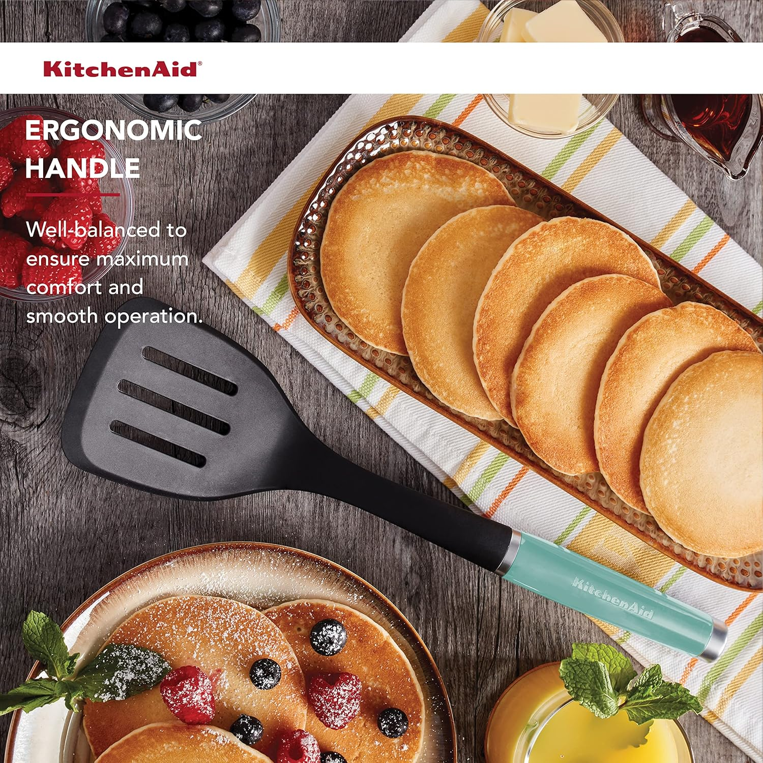 Kitchenaid Classic Nylon Slotted Turner, 13.66-Inch, Aqua Sky image number 1