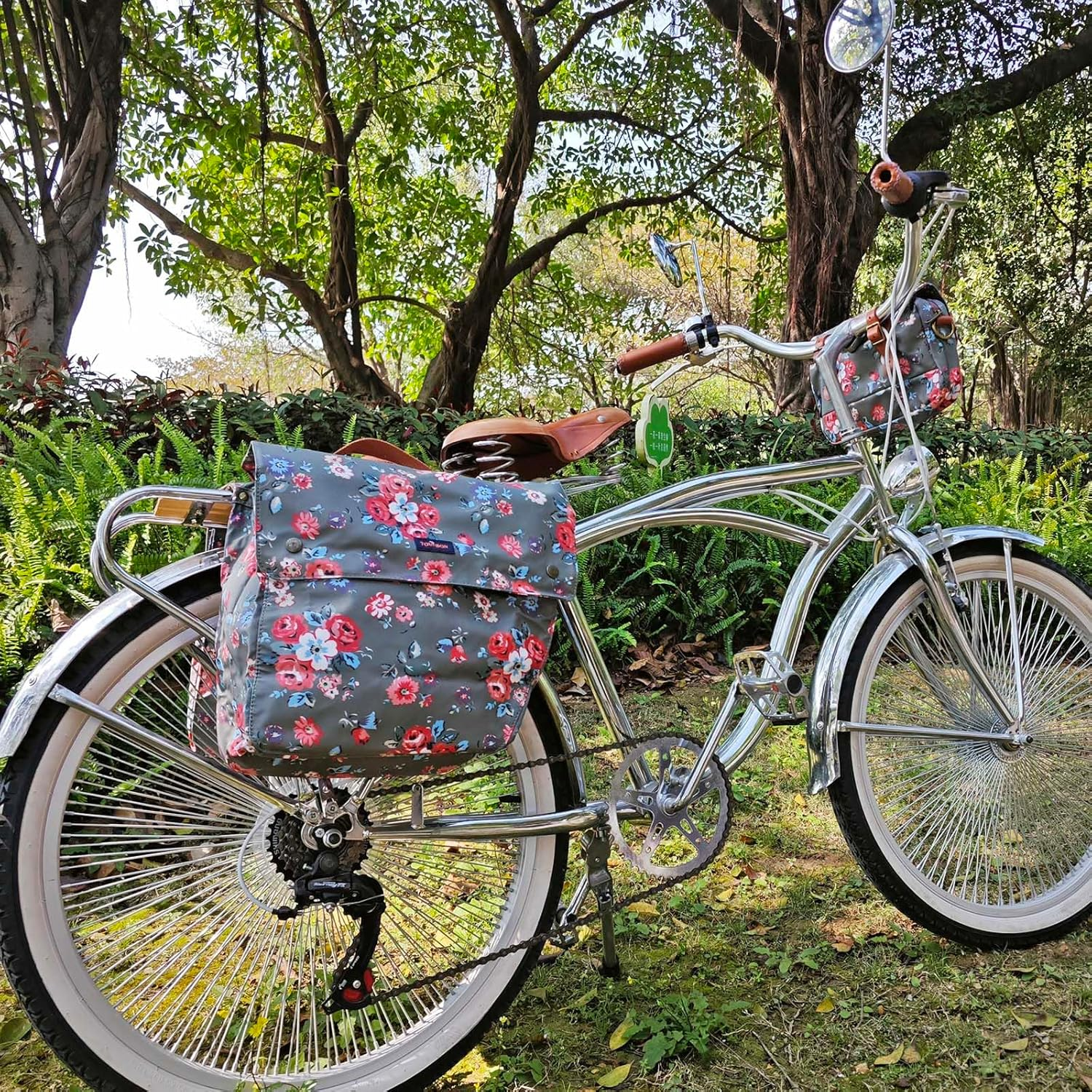 Tourbon Canvas Bike Bags Rear Rack Roll-Up Bicycle Double Panniers Waterproof image number 5