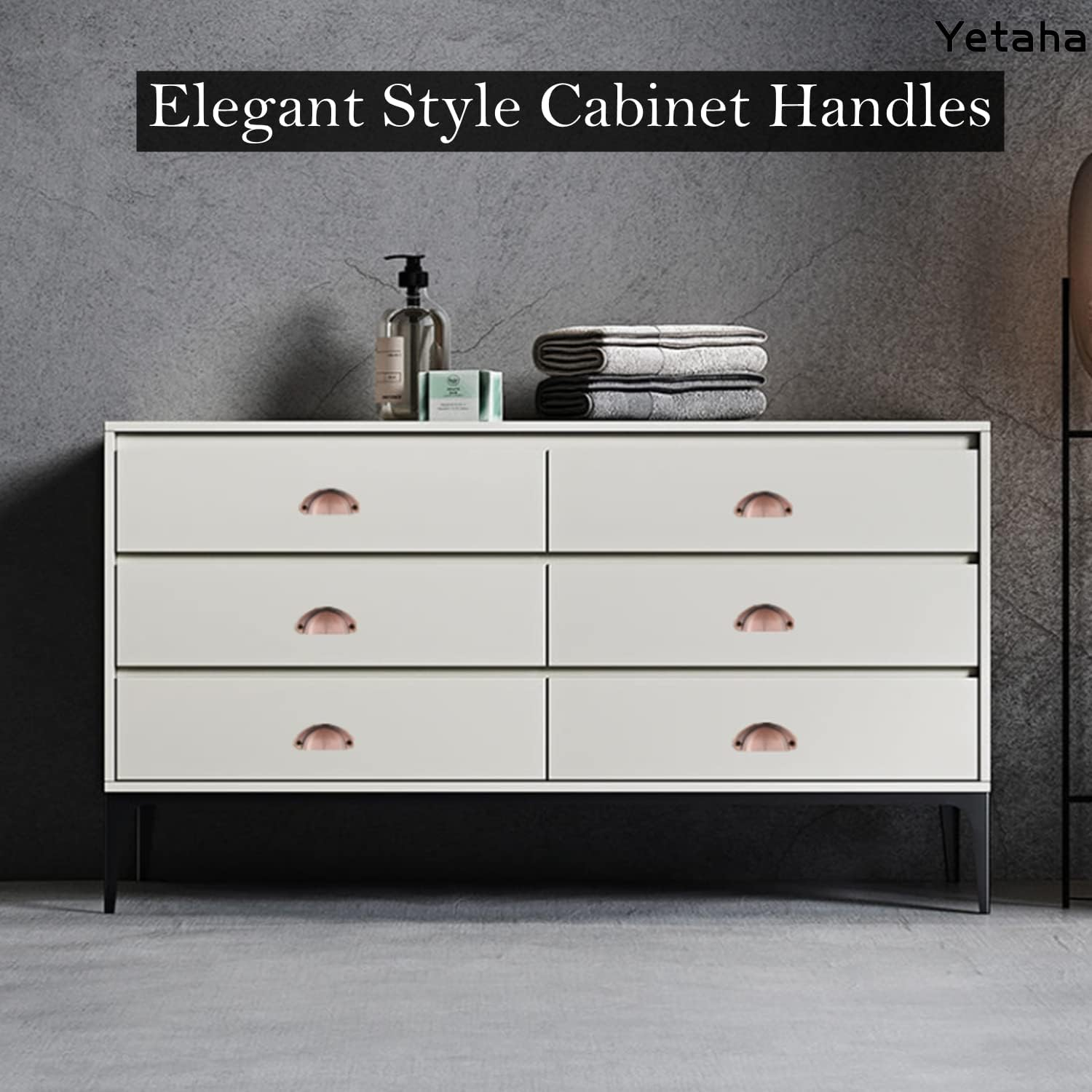 Yetaha Copper Cup Handles, 10PCS Cabinet Cup Pull Handle, Retro Shell Cup Handles, 82X35Mm Vintage Kitchen Cupboard Pulls Furniture Knob with Screws Suitable for Drawer Dresser, Door (Red Copper) - Black image number 4