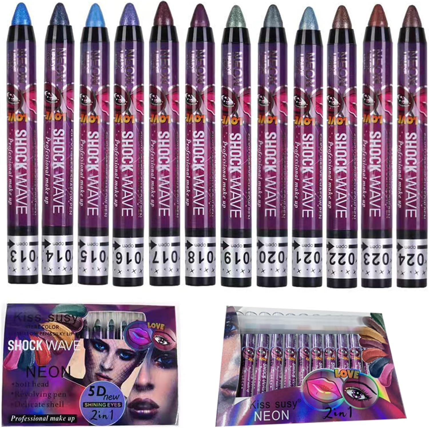 12 Colors Eyeshadow Stick, Waterproof Eyeshadow Shimmer Stick Smudger, Shadow Lip Pencil 2 in 1 Pearlescent Pen Eye Silkworm Eye Shadow Pen Beauty Pencil Makeup Shiny Eyeliner Kit image number 1