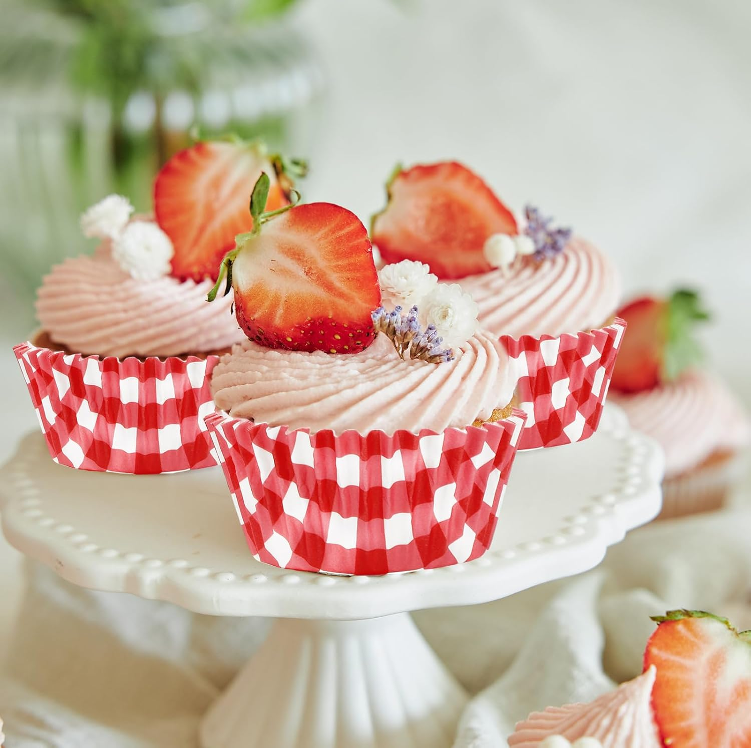 Whaline 300Pcs Red Plaid Cupcake Liner Checkered Baking Cup Muffin Liner Paper Cake Cup Storage Container for Christmas Wedding Party DIY Craft, 2X1.2 Inch image number 2