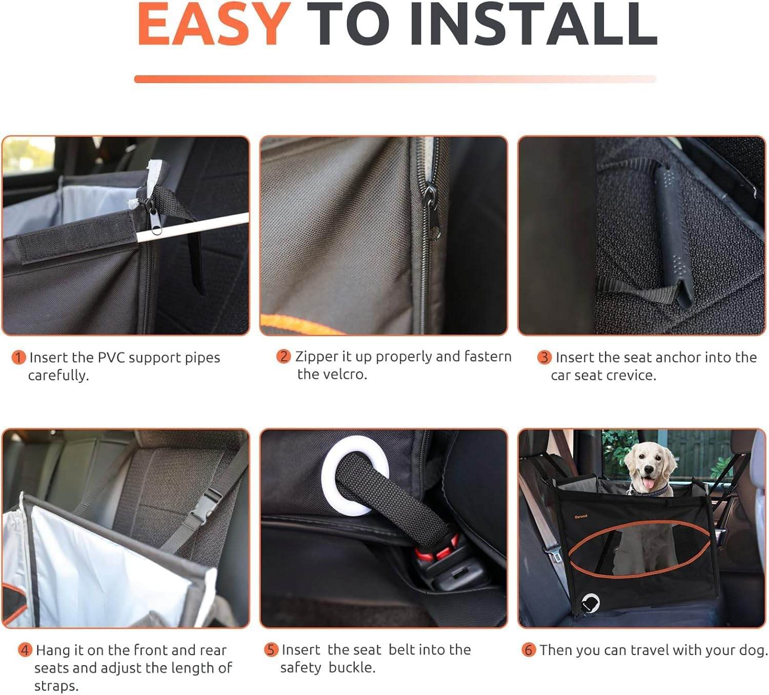 Dog Car Seat for Small/Medium Dogs,Reinforced Dog Hammock for Car Back Seat with Comfortable Pad,Breathable Mesh,Adjustable Safety Belt for Pets' Travel by Cars,Trucks,Suvs Dog Seat (Black) image number 1