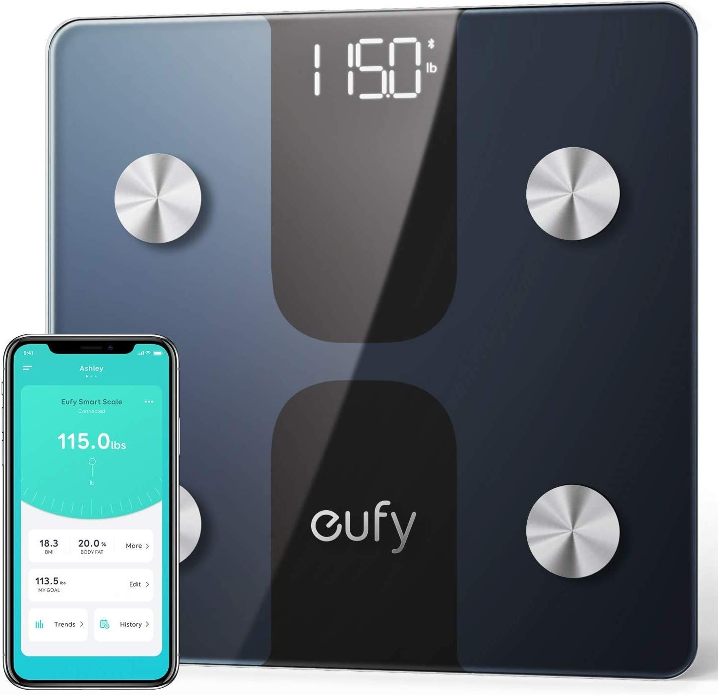Eufy by Anker, Smart Scale C1 with Bluetooth, Body Fat Scale, Wireless Digital Bathroom Scale, 12 Measurements, Weight/Body Fat/Bmi, Fitness Body Composition Analysis, Black/White, Lbs/Kg image number 4