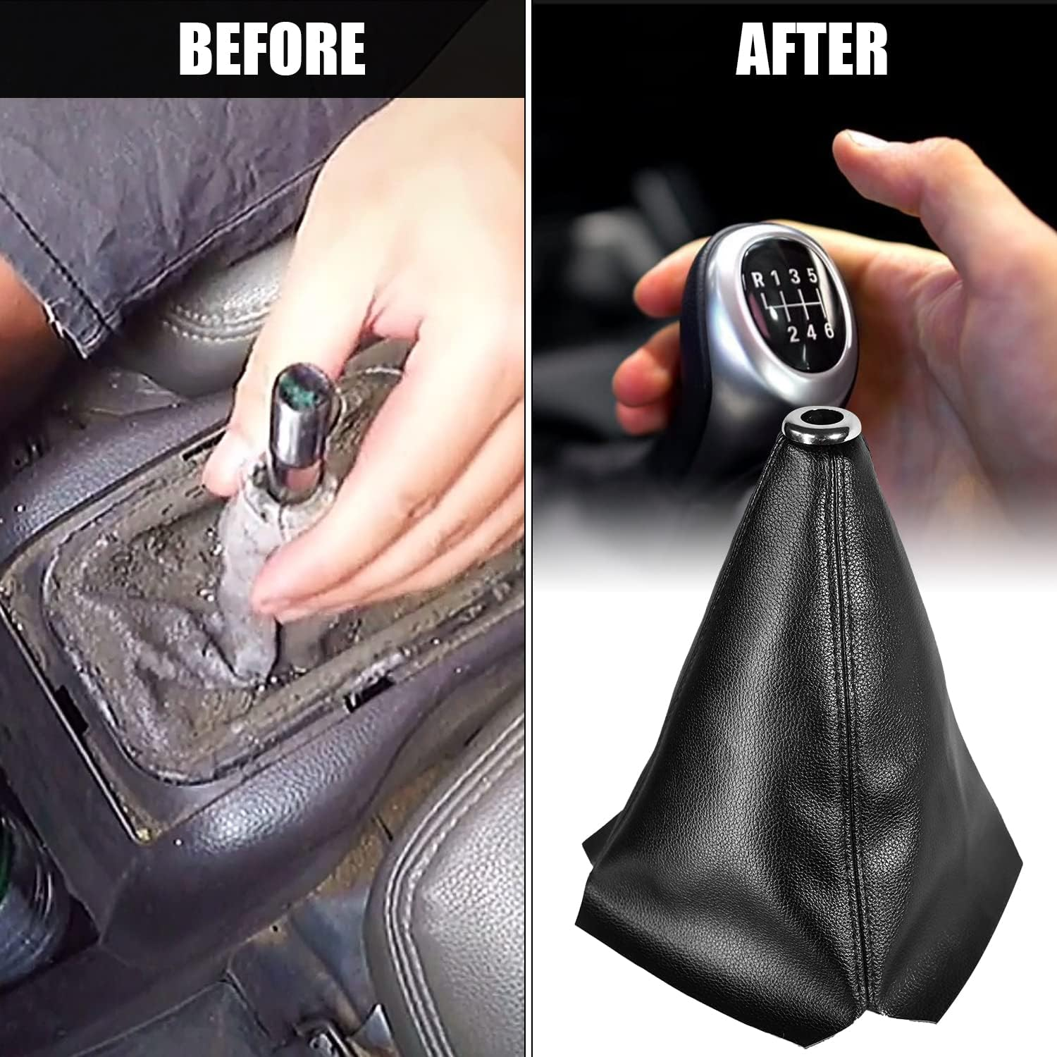 Universal Car Shift Knob Dust Cover Black PU Leather Manual/Auto Shifter Shift Boots Cover (Black) image number 6