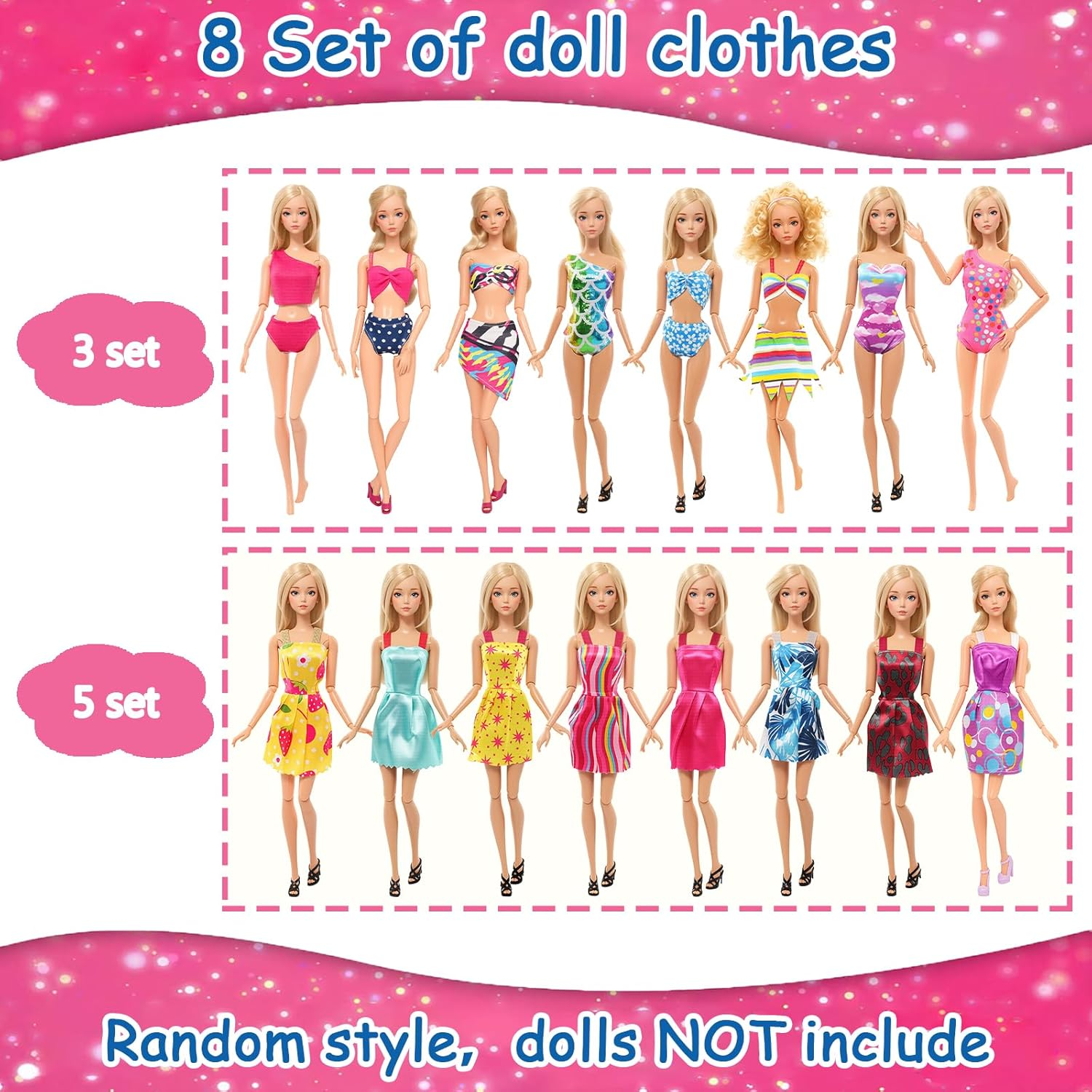Barwa 59 Pcs Doll Accessories - 12 Fashion Dresses 3 Party Gowns 4 Outfits 3 Swimsuits Bikini with 37 Accessories for 11.5 Inch Dolls image number 1