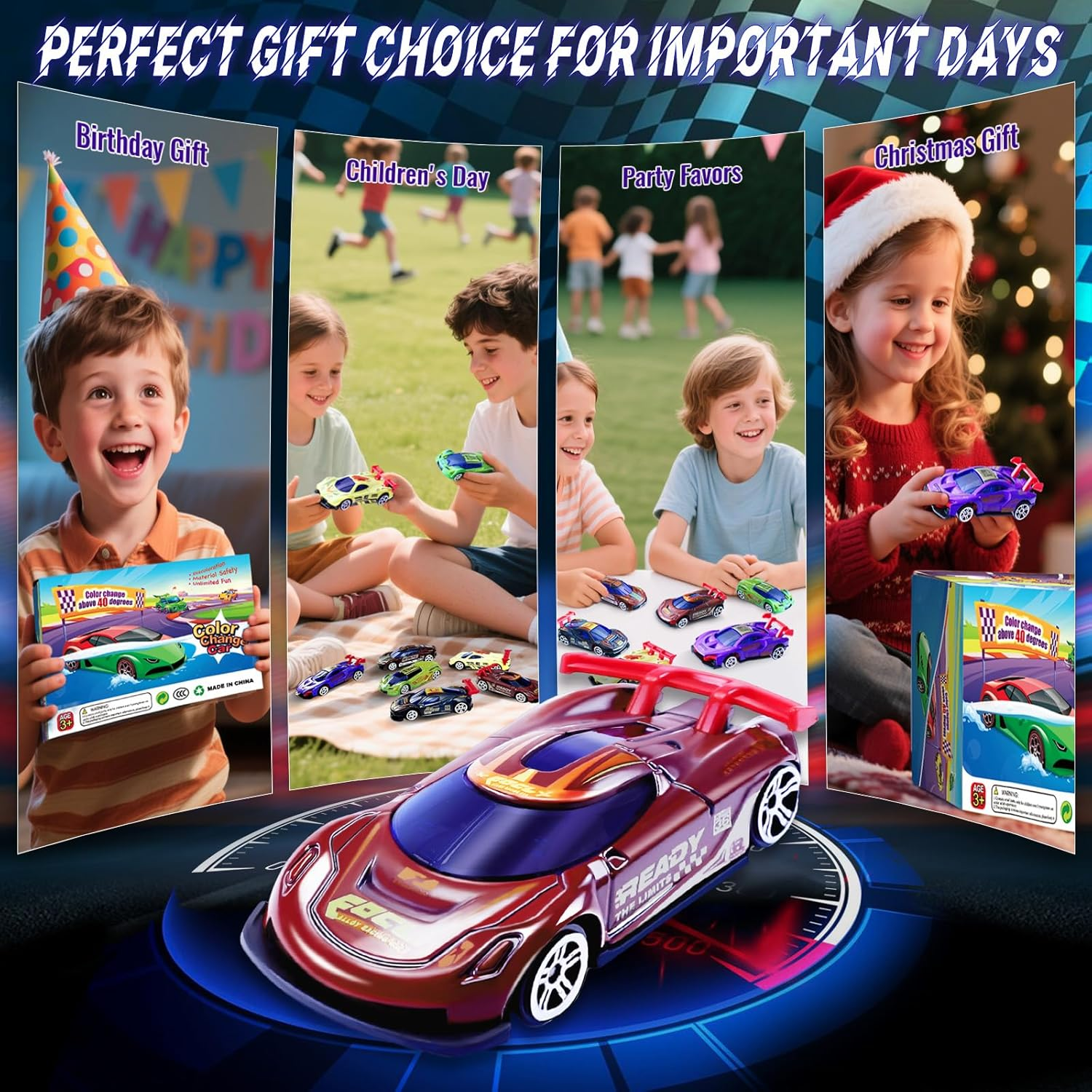 Color Change Race Car Series - 6Pcs Color Change Sports Car Toy,Vehicle Bath Toy Set,Bathtub Water Table Toy,For Easter Fillers,Goodie Bags Fillers,Themed Party,Carnival Prize for Kids 3+ image number 1