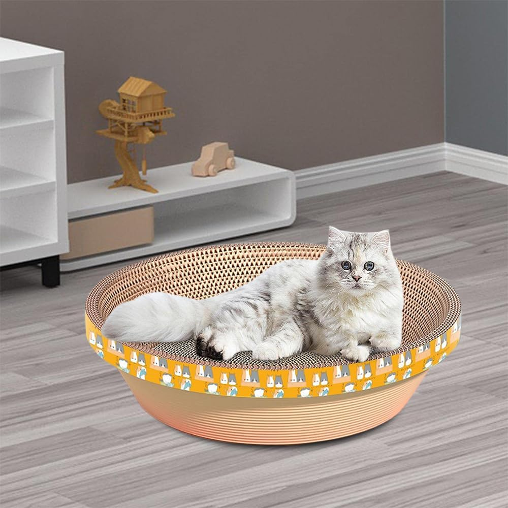 TOMVAES Cat Scratcher Bowl-Shaped Plate Thicken Corrugated Paper Cardboard Nest, Pets Supplier Reversible Kitty Scratching Pad Lounge Bed Interactive Toy,Furniture Protection Training Toy(50Cm) image number 2
