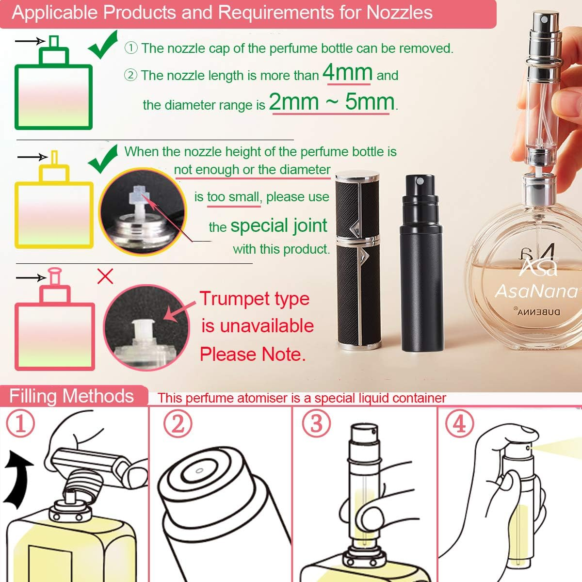 SIXTMOON Perfume Bottle, Asanana Refillable and Leak Proof Empty Perfume Atomizer for Men and Women, 5ML (Jd-Mat Blue) image number 5