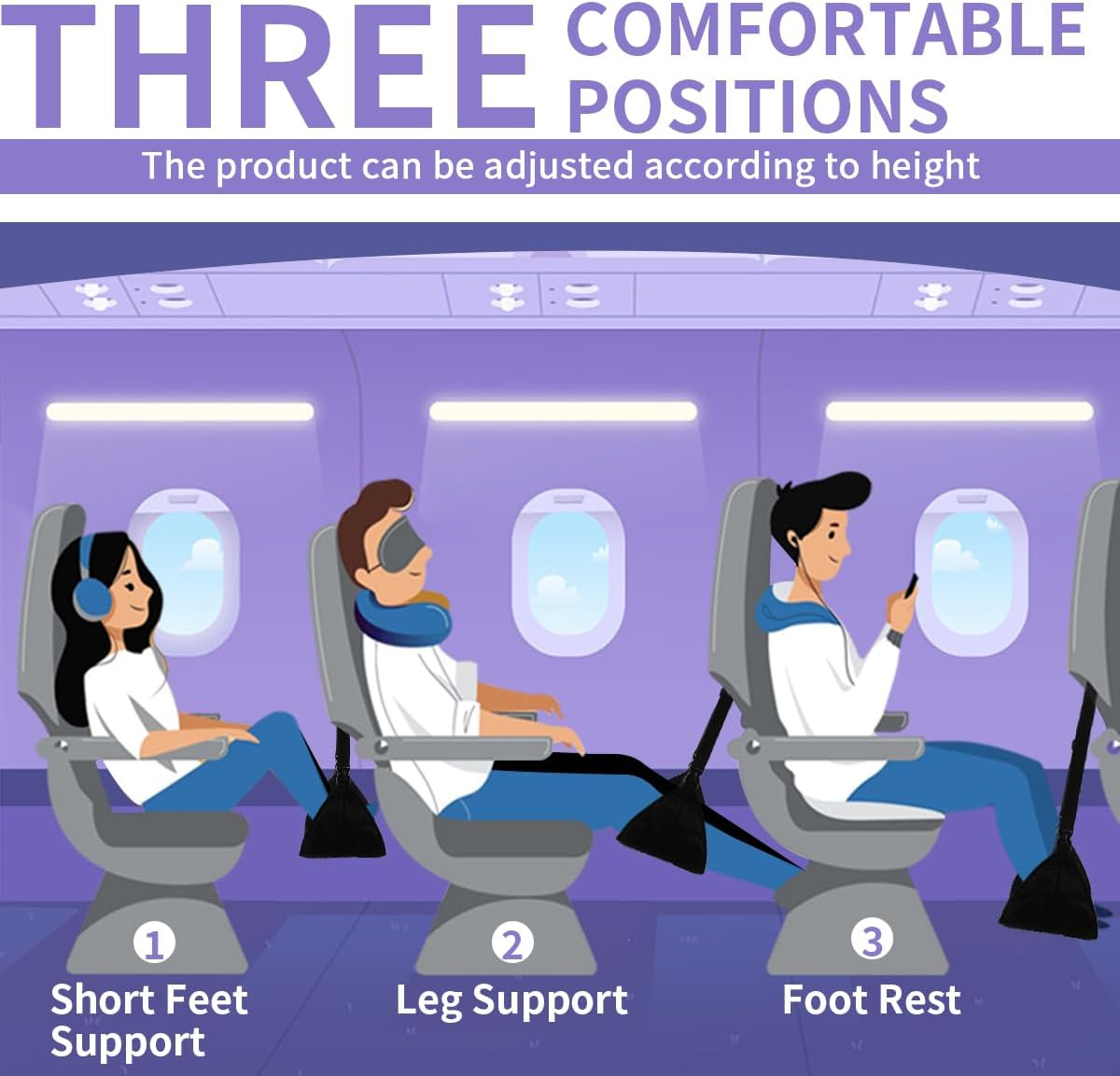 Foot Rest for Plane with No Feet Clashing, Portable Base Designed Foot Hammock, Travel Essentials Carry-On Adjustable Height Footrest Travel Accessories image number 5