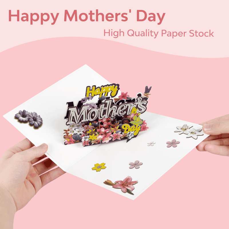Magic Ants 3D Pop-Up Mother&rsquo;S Day Card &ndash; "Happy Mother&rsquo;S Day" with Glittery Floral Design, Yellow and Silver Script, Colorful Flowers, Lavender Sprig, Includes Envelope and Blank Notecard for Mom, Stepmother, Mother in Law, Grandma, Wife, Sister, Aunt image number 2