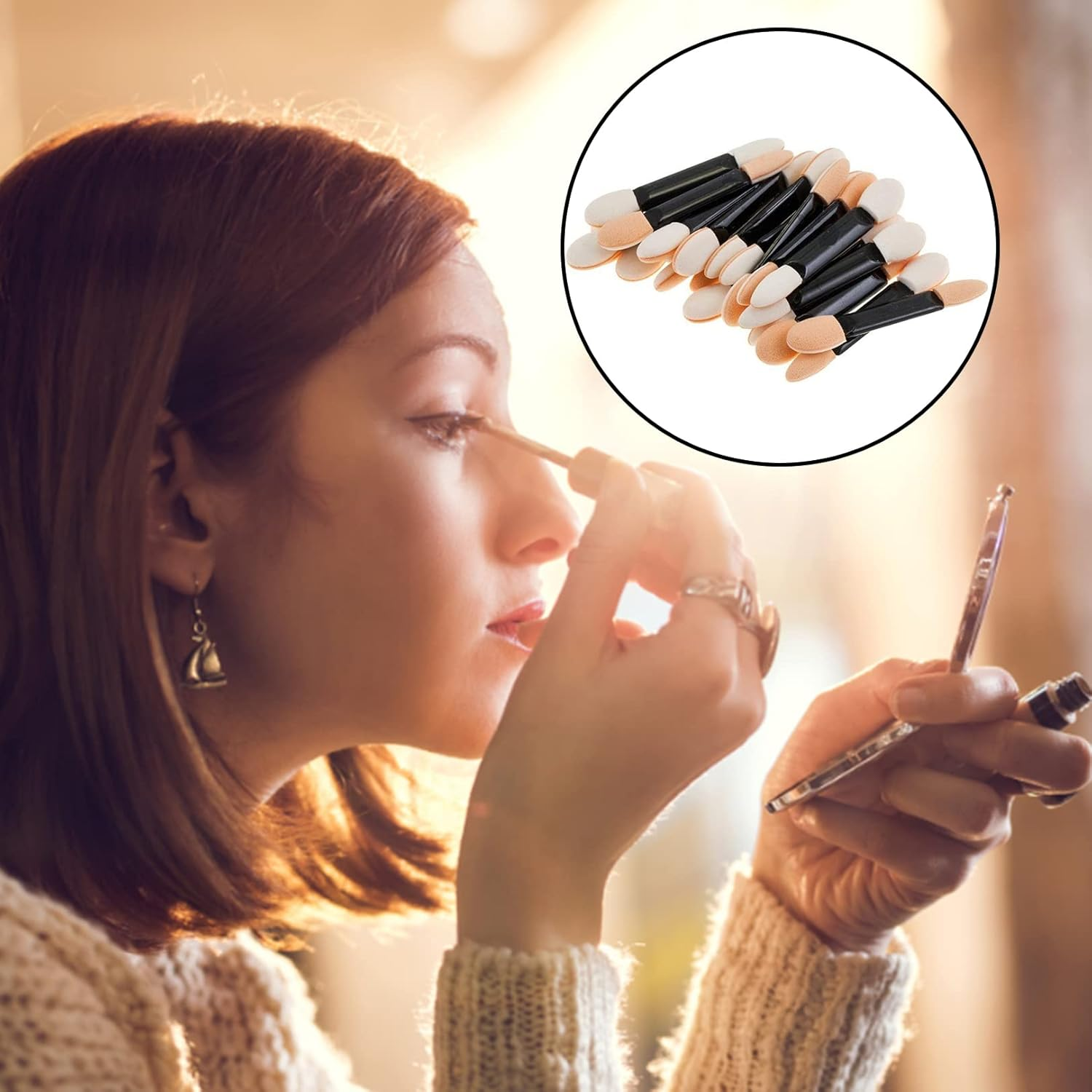 30Pcs Dual Sided Oval Sponge Eyeshadow Applicator - Disposable Brush for Eye Makeup, Eyeliner, Arts Crafts, DIY Nail Art - Beauty Tool image number 2