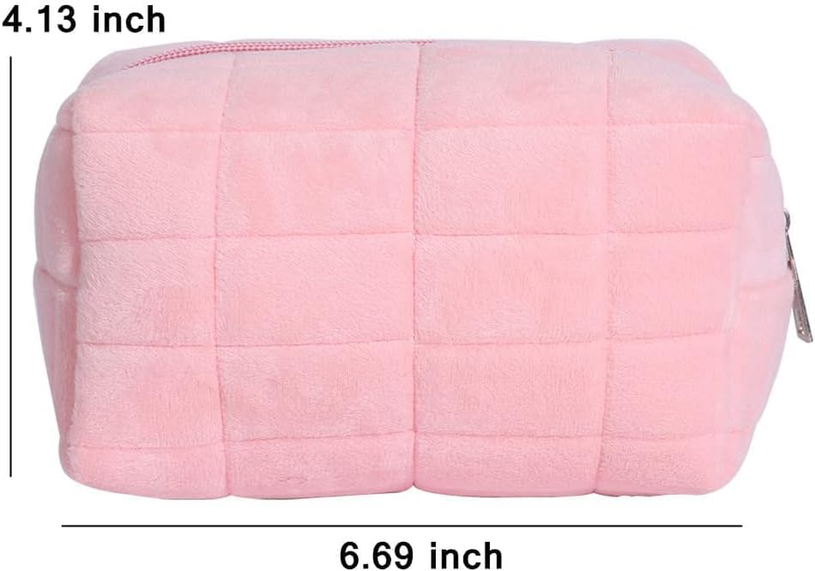 Plush Makeup Bag Cosmetic Bag for Women,Zipper Large Solid Color Travel Toiletry Bag Travel Make up Toiletry Bag Washing Pouch, Pink image number 1