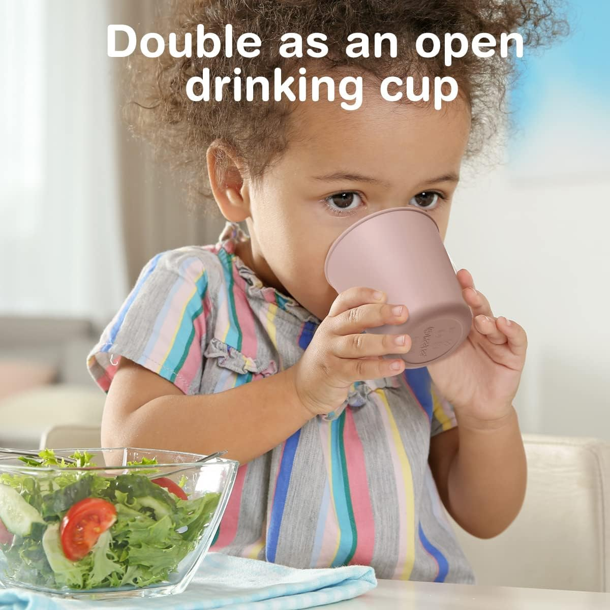 Haakaa Jolly Hippo Baby Straw Cup, Food Grade Silicone Baby Training Sippy Cups for Infant 6+ Months, BPA Free First Open Cup & Snack Container for Toddlers, 5Oz (Blush) image number 4