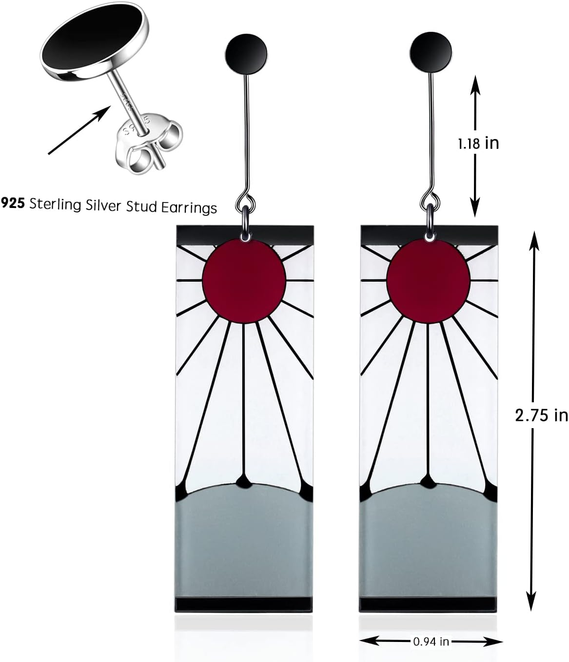 925 Sterling Silver Tanjiro Earrings,Anime Demon Slayer Cosplay Tanjiro Black Earrings Ear Clip Kimetsu No Yaiba Hanafuda Halloween for Men Women Earrings - E1 image number 2