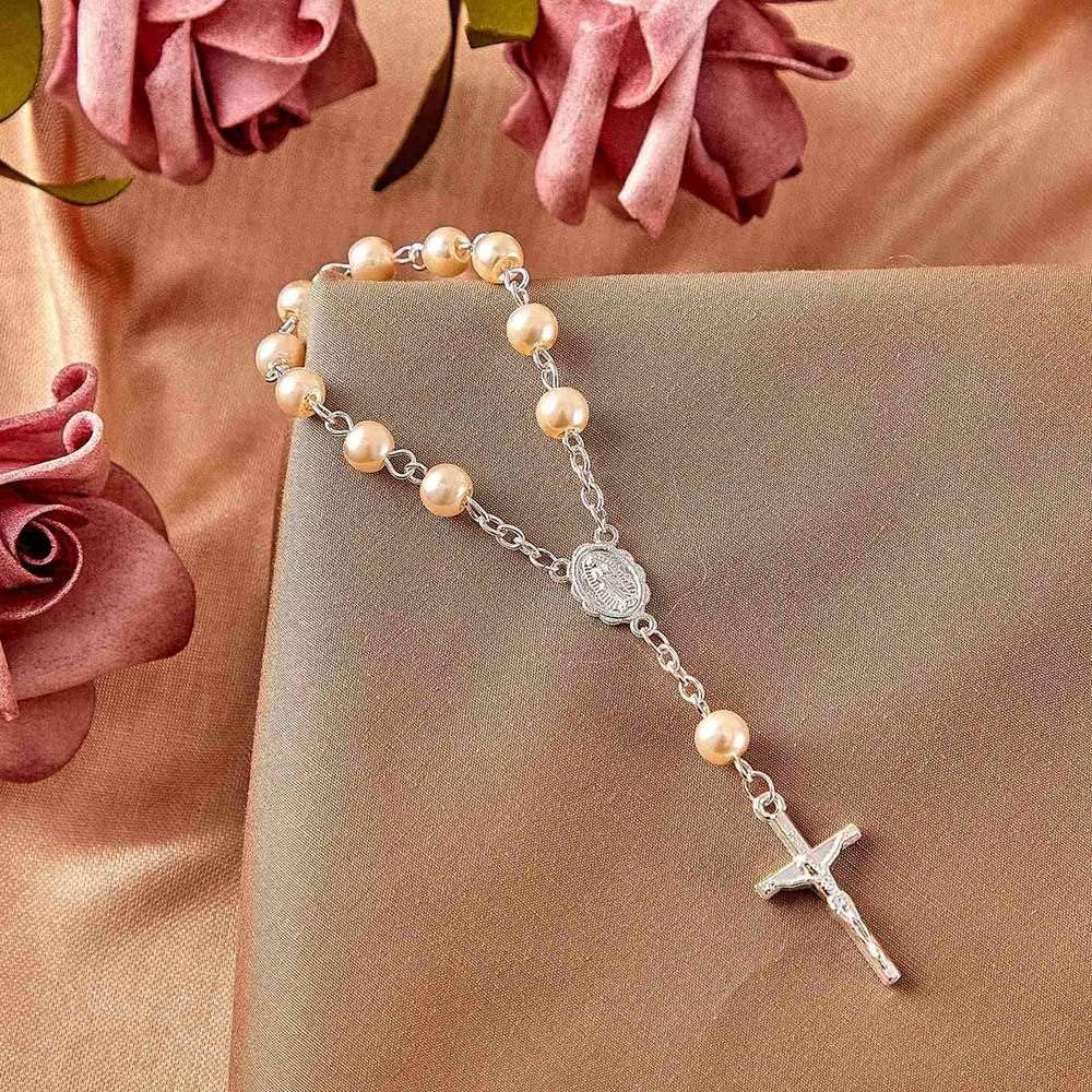 30Pcs Baptism Rosary Beads Finger Baptism Rosaries Faux for Baptism Favors Favors Communion Favors image number 4