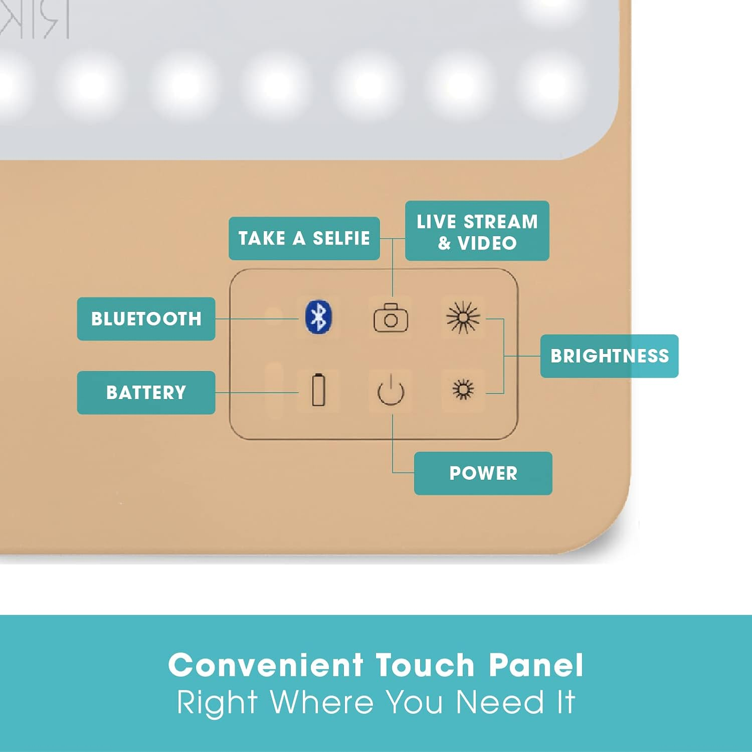 Riki Skinny Smart Vanity Mirror with HD Leds, Magnifying Mirror Attachment, Phone Holder and Bluetooth Control (5X Magnification, Champagne Gold) image number 3