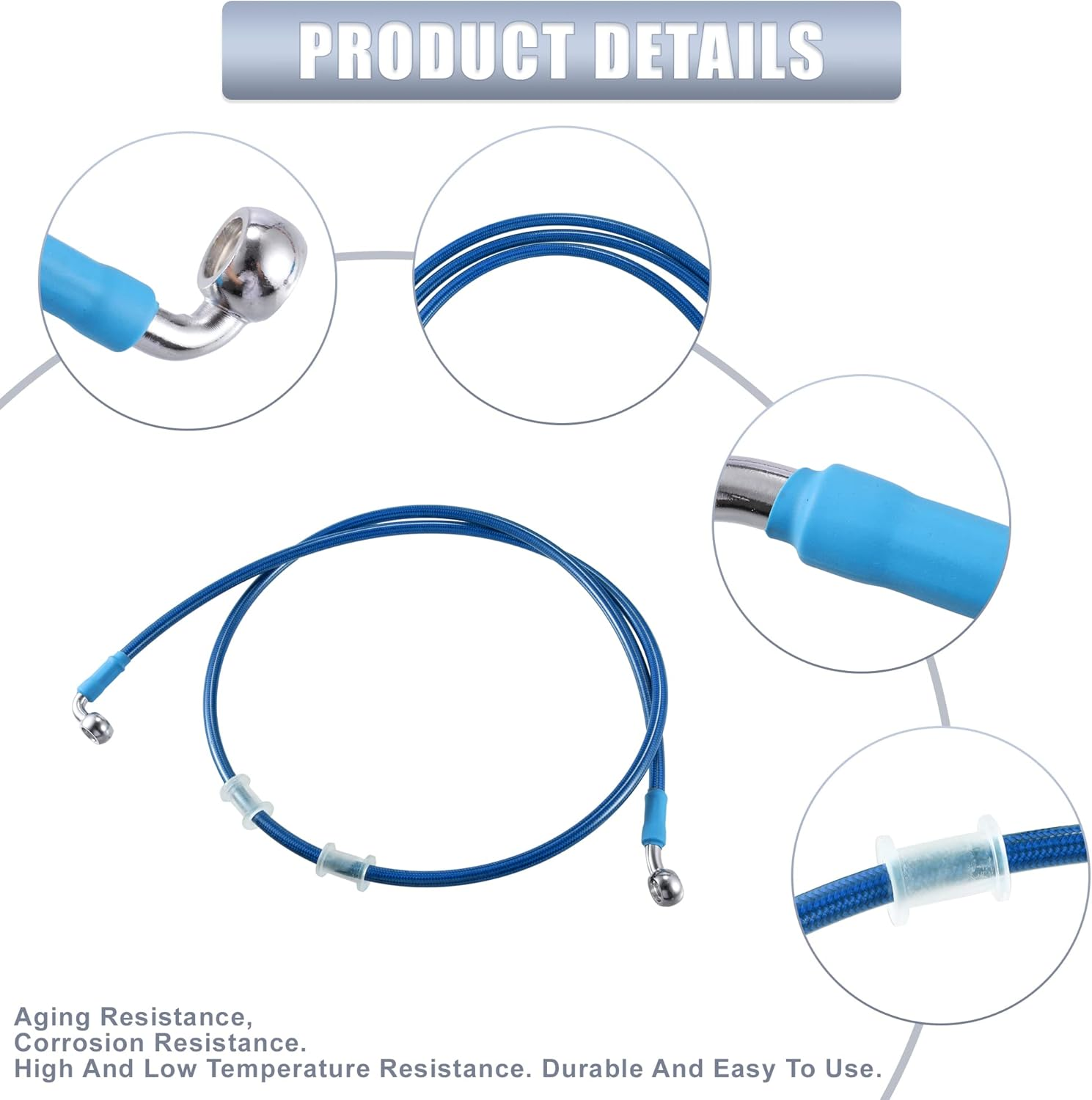 X AUTOHAUX 120Cm AN3 M10 Car Hydraulic Brake Line Oil Hose Pipe Fitting 28&deg; 90&deg; Stainless Steel for Car Motorcycle Dirt Racing Bike Blue image number 4