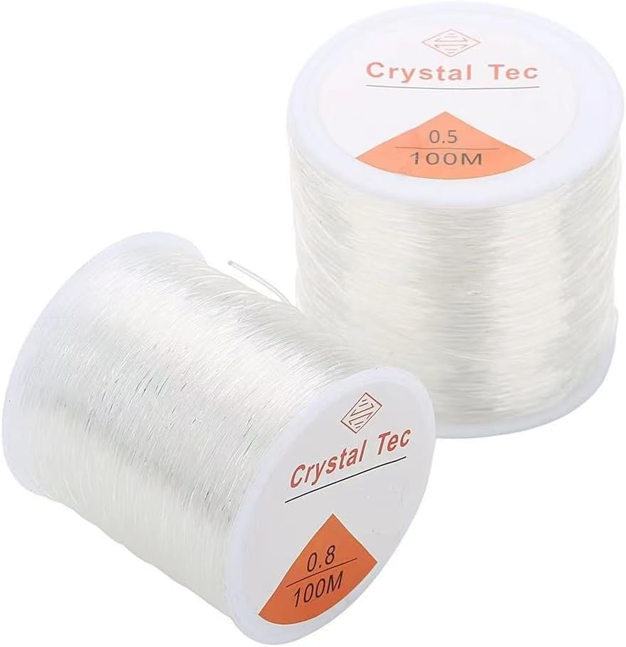 2 Roll 100M Clear Elastic Beading Threads，Stretchy Bead Cord String Stretchy Crystal Bracelet String for Bracelet,Beading, Jewelry Making (0.5&0.8Mm) image number 2