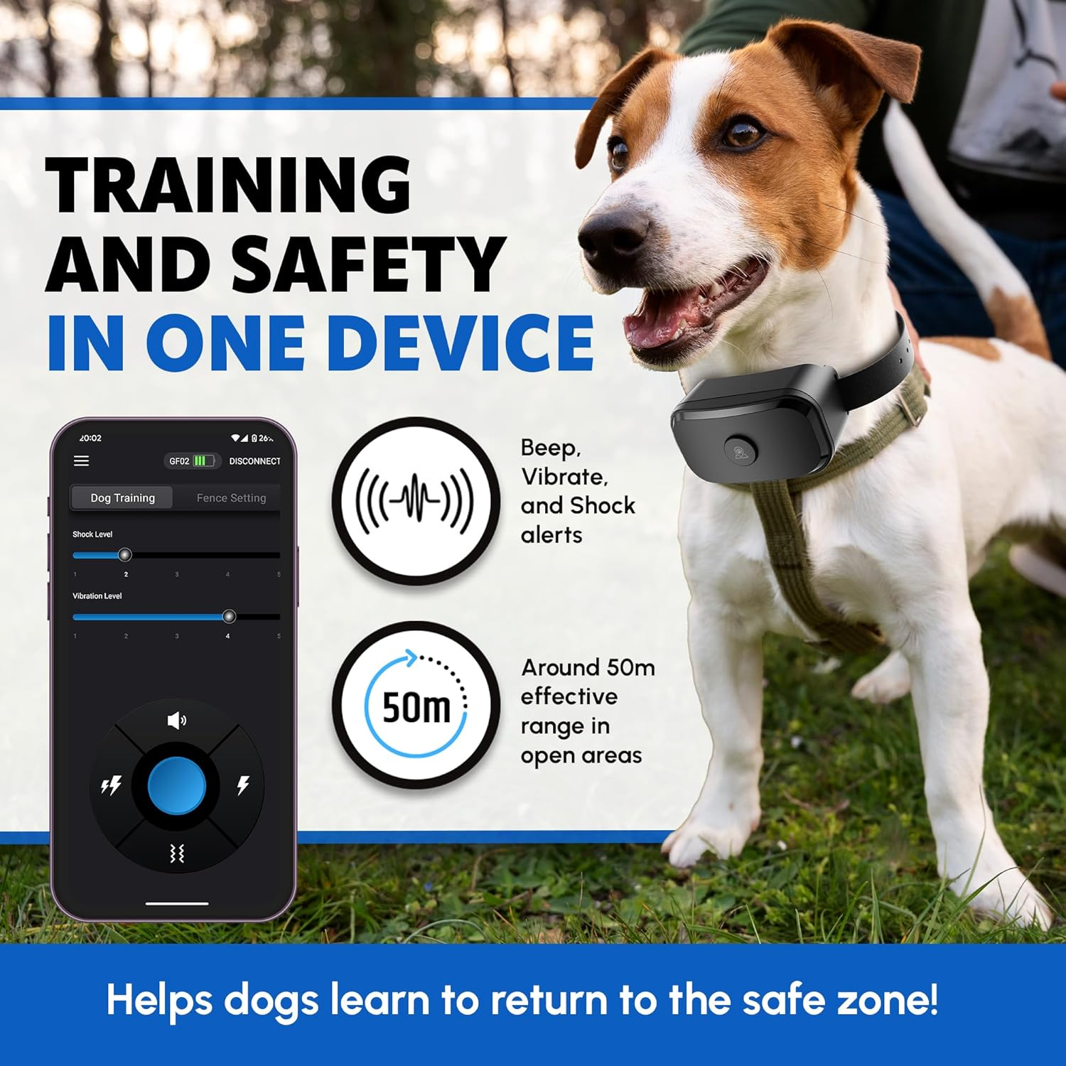 GF02 plus - Customizable GPS Dog Fence with Remote Training, No Subscription Required, Set up Boundary in 1 Minute with App, Waterproof GPS Dog Collar System, Long Battery Life image number 1