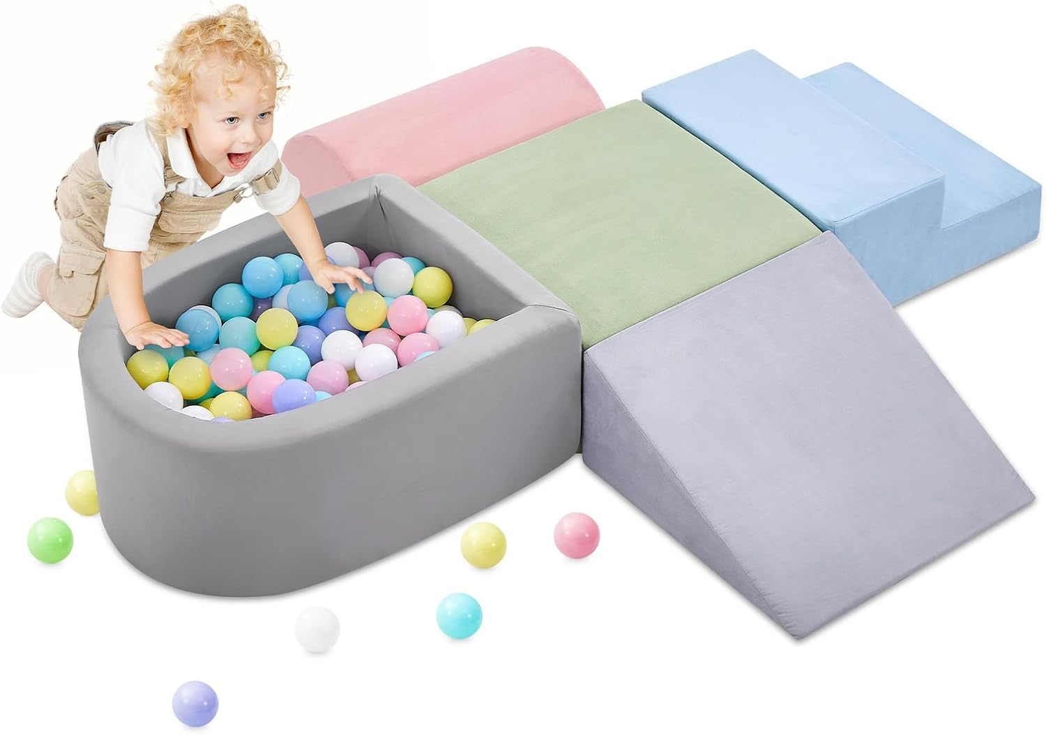 Climbing Toys for Toddlers, Foam Climbing Blocks with Ball Pit for Baby, 5-Piece Soft Toddlers Climbing Toy Indoor,Climbing Crawling Toys Soft Foam Blocks Activity Play Set(Balls Not Included) image number 1