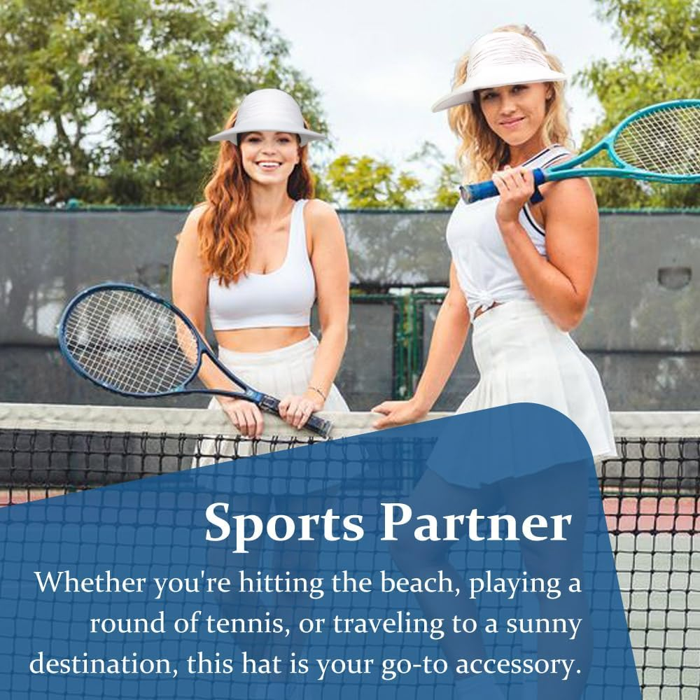 Women Visor Sun Hat Adjustable Foldable Wide Brim Sun Hats Summer UPF 50+ UV Protection Visor Cap for Outdoor Beach - Black A image number 2