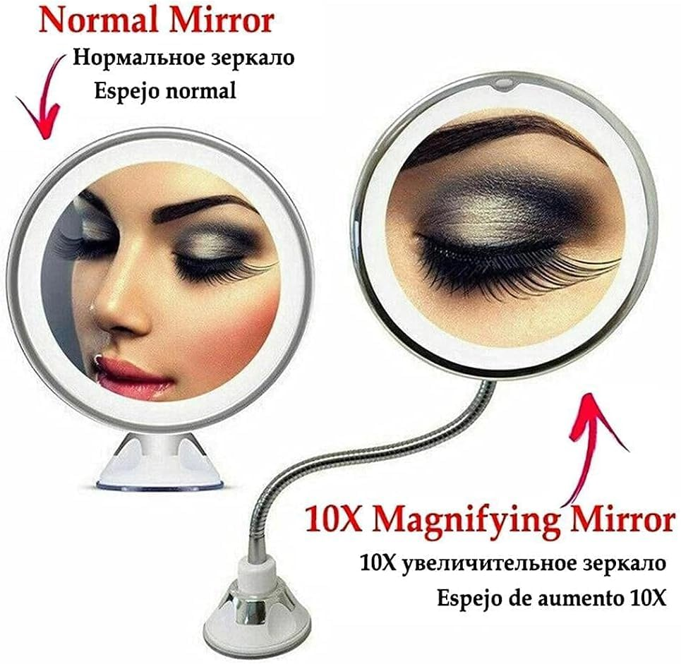 Makeup Mirror with Suction Cup,Fotrsdku 360 Degree Swivel Flexible Gooseneck, 10X Magnifying Mirror with Led Light,Vanity Mirror,Perfect for Makeup,Contact Lenses, Cosmetics or Shaving,For Bedroom image number 6