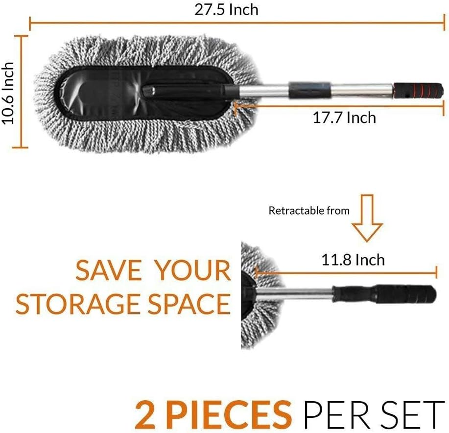 2 Pcs Microfiber Multipurpose 15.7 Inch Car Duster for Vehicle Interior Exterior with Stainless Steel Retractable Comfortable Handle to Trap Dust and Pollen for Car Bike RV Boats or Home Grey image number 3