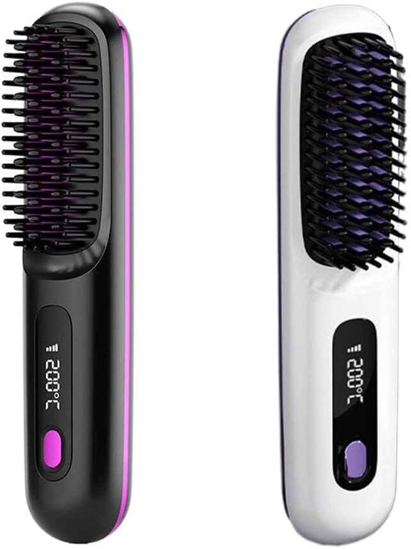 Cordless Hair Straightener Wireless Restraint Portable Straightening Brush Hot Comb for Easy Brush for Anywhere, Black image number 6