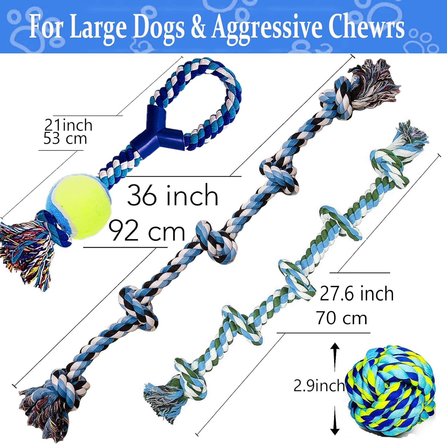 Dog Rope Toys,Dog Toys for Aggressive Chewers, 5Pcs Indestructible Dog Chew Toys for Medium to Large,Cotton Rope Heavy Duty Dog Teething Chew Toy,Tug of War Indoor Outdoor Interactive Dog Toys image number 3