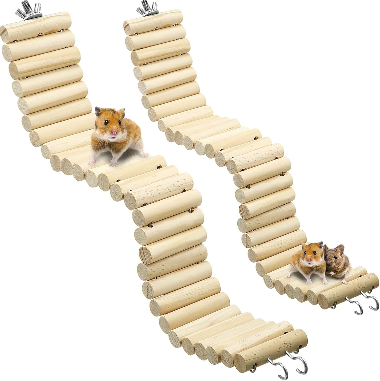 2 Pack Soft Animal Bridge Toy, Wooden Pet Ladder Bridge, Bendable Cage Habitat Toy, for Hamster Mouse Chipmunk and Other Small Animals image number 4